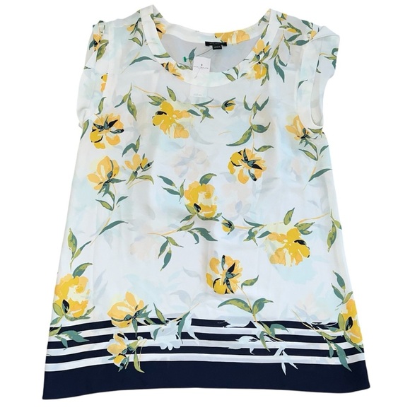 Ann Taylor Factory Blouse in White with Yellow and Green Floral Print - Picture 1 of 2